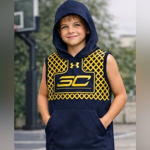 Under Armour Navy and Yellow Sleeveless Hoodie